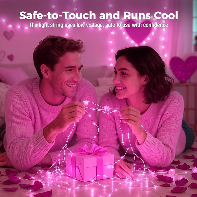 litogo 30 Pack 7FT 20 LED Fairy Lights Battery Operated, 3 Lighting Modes, Bulk Mini Twinkle String Lights Waterproof Silver Wire for Weddings Mason Jars Party Christmas Decorations-Pink