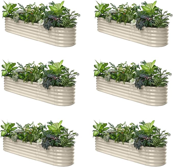 6-Pack Galvanized Raised Garden Bed 8x2x1.5 ft, 17" Tall Planter Boxes Outdoor, Zn-Al-Mg Metal Raised Beds for Gardening Herb Fruit Vegetable, Modular Flower Bed for Outdoor Plants-Sand Beige