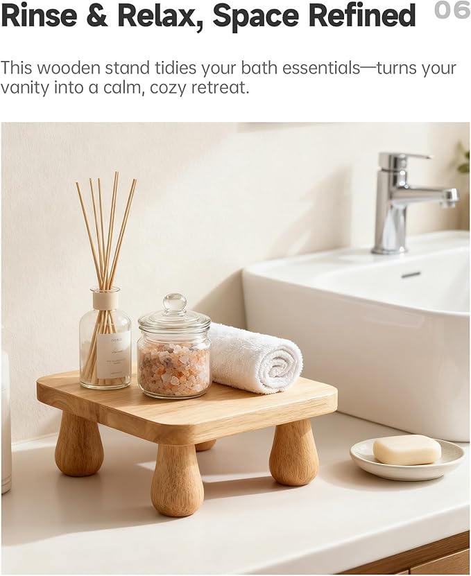 100% Solid Wood Plant Stand Indoor, Wooden Stool Display Stand, Riser Flower Pot Holder, Modern Plants Rack, Small Planter Tray for Home Decor, Living Room, Gardening, Natural (1PC)