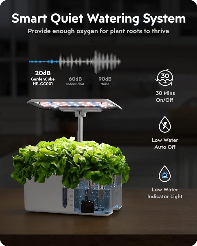 GARDENCUBE Hydroponics Growing System Kit: 8 Pods Indoor Herb Garden with LED Grow Light Quiet Smart Pump Automatic Timer Plants Germination Kit Height Adjustable - Gardening Gifts for Women Men