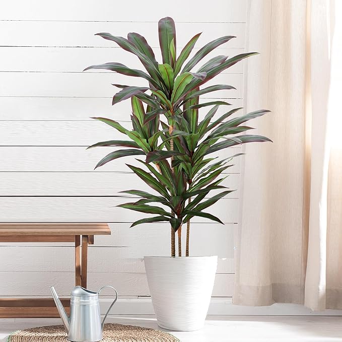 FLOWORLD Dracaena Artificial Plant 4ft Red Yucca Silk Tree Faux Plants Indoor Tall Fake House Floor Plants Realistic Artificial Trees for Home Office Decor Indoor Outdoor Housewarming Gift