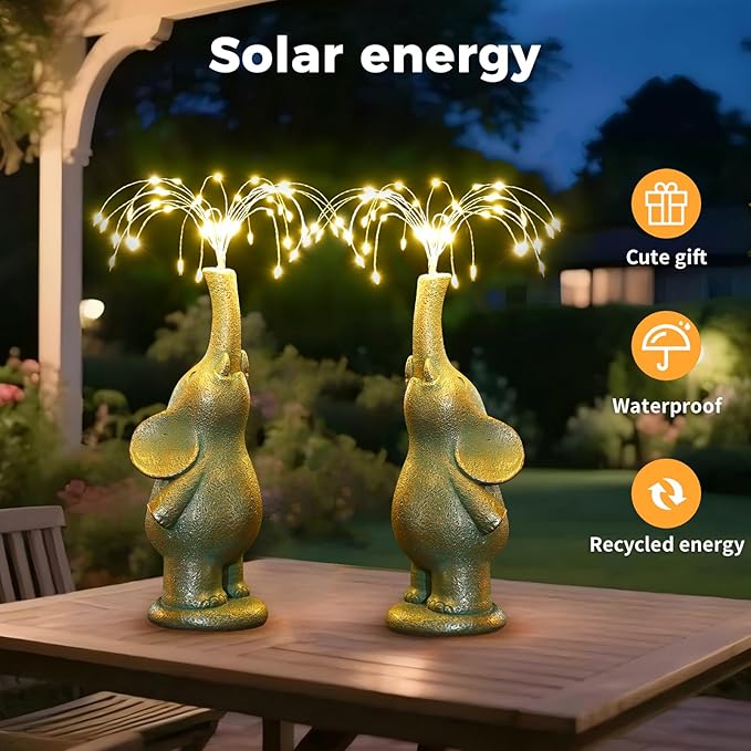Roundot Elephant Statue Outdoor Solar Lights Garden Sculpture, 60 LED Chips Birthday Gift Women,Mothers,and Elders. Ornamental Piece for Balconies, Gardens, patios, courtyards, and lawns