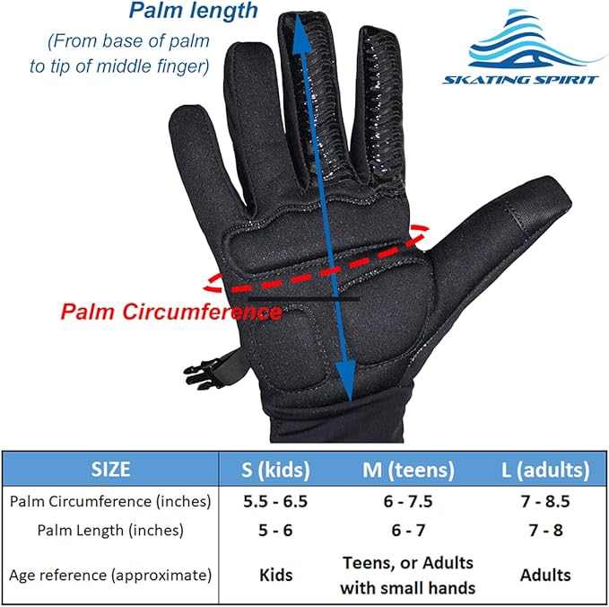 Skating Spirit Gel Padded Palm Protection Gloves for Kids and Adults, Water Resistant Warm Touchscreen Non Slip