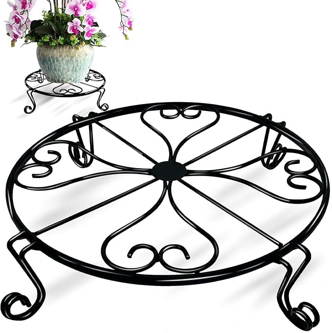 NSYOOMH 1 pack 10"-12" Metal Plant Stand Outdoor, for Flower Pot Heavy Duty Potted Holder Round Wrought Rustproof Iron Planter Stand, plant Stands Indoor Clearance and Outdoor patio - 12 Inches Black