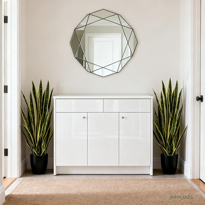 Fake Snake Plant, 27" Fake Potted Plants with Black Pot Realistic Artificial for Home Decor, Low Maintenance No Watering Needed Faux Plants for Desk Corner Office & Pet Areas (2PCS)