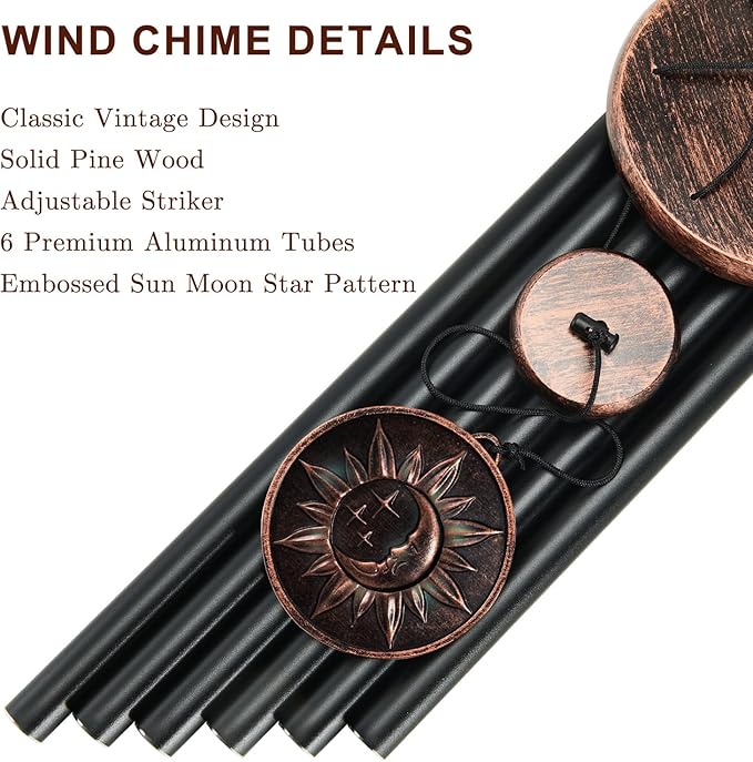 Gabzart Wind Chimes for Outside, Vintage Sun Moon Star Deep Tone Wind Chime Outdoor Clearance, Patio Porch Balcony Decoration, Garden Decor Birthday Gifts for Women Mom Grandma (34" Sun Moon Star)