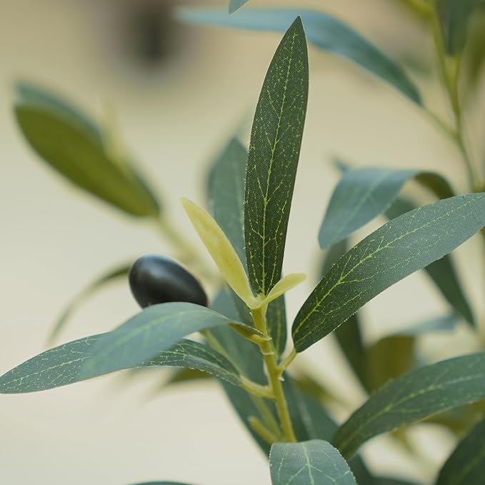 OAKRED Artificial Olive Tree 5FT Faux Olive Tree - Adjustable Branches UV Resistant with Black Taper Planter and Pebbles - Faux Plants Indoor for Living Room, Office Decor and Bedroom