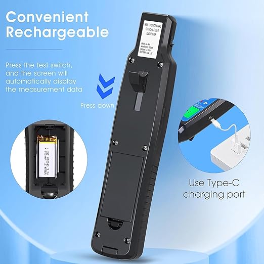 Rechargeable Live Fiber Optic identifier A-40A 800~1700nm wavelength Response Range,for 0.25 0.9 2.0 3.0mm, Single/Multi-Mode Universal, with LED Function and 1 FC-LC Adapter