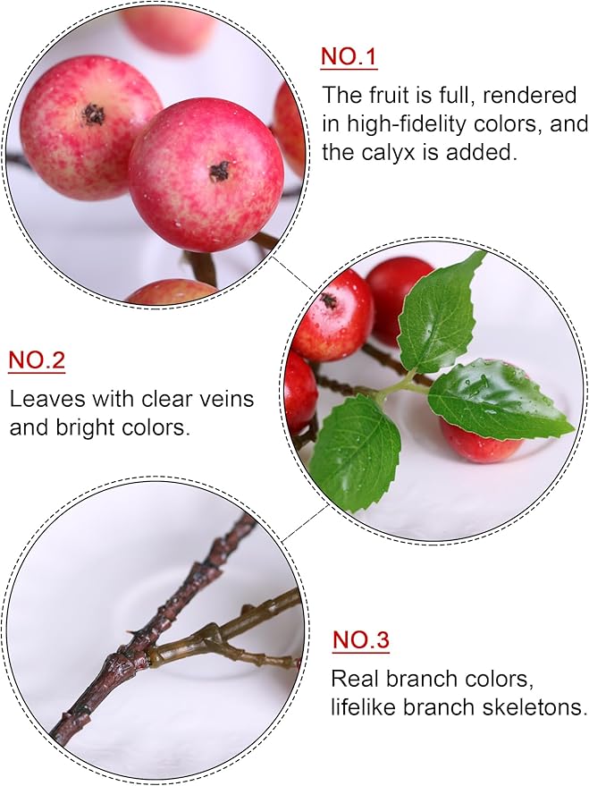Forlaoers Like Natural 4Pcs 21.6 Inch Pink Fake Berries Artificial Flowers Faux Berry Stems Artificial Fruits for Home Decor Bathroom Table Vase Arrangements Christmas Decoration Gifts