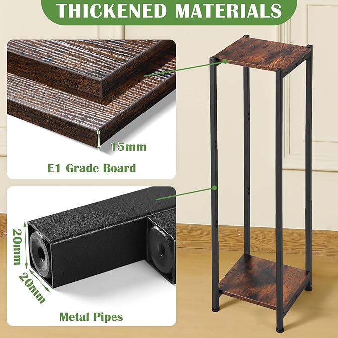Dipion Extra Tall Plant Stand Indoor,40 Inch Plant Stands,2 Tier Metal Plant Stand with Heavy Duty Wood,Rustic Brown and Black