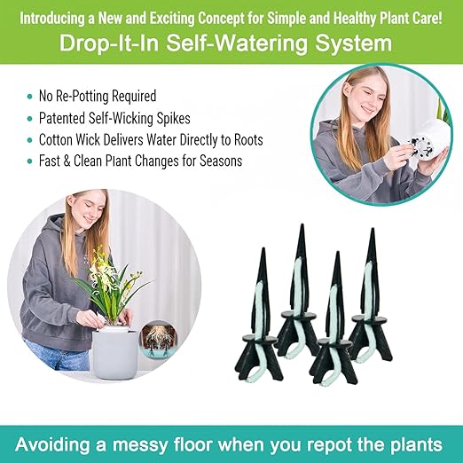 GreenShip 8 Pack Self Watering Spikes for Indoor & Outdoor Plants, Automatic Plant Watering Stakes, Patented Wick Spikes, Vacation Use (Small for Height 4.7"-12" Planter)