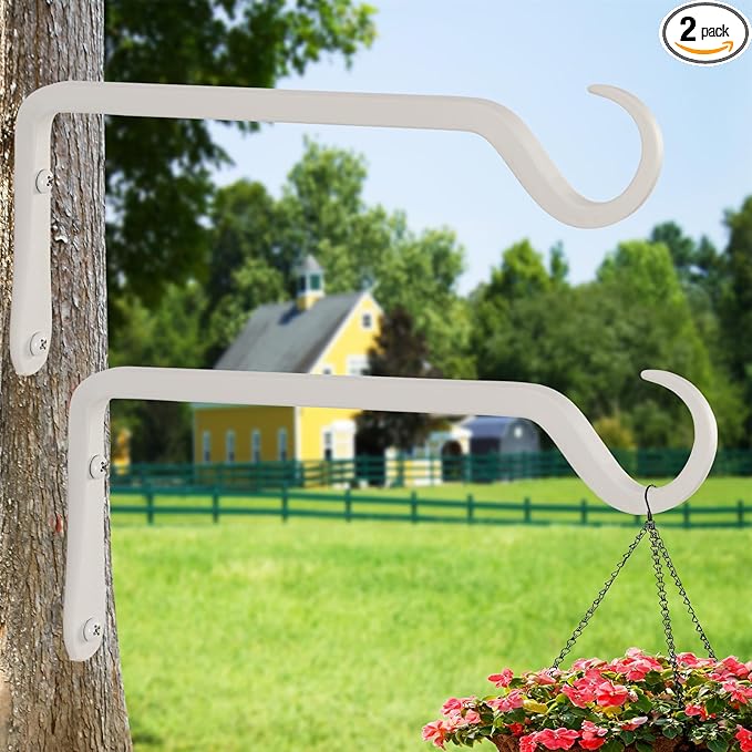 AILIN YELOKIE 10" Plant Hangers 2-Pack - Heavy Duty Rust-Resistant Steel Hooks for Bird Feeders, Indoor/Outdoor Plants & Wall Decor, White