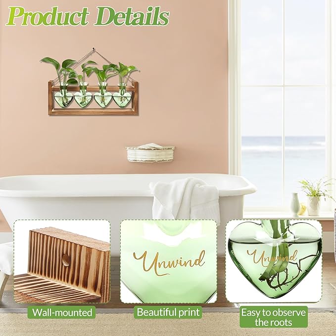 CYZglass Plants Propagation Stations Plant Terrarium Kit for Bathroom Glass Planters for Indoor Plants Bathroom Decor Accessories - Relax Soak Unwind Breathe