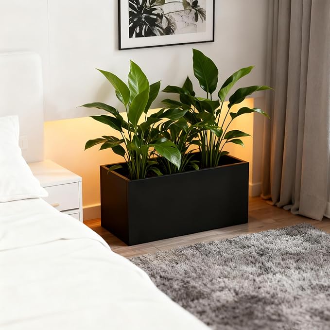 GZGNEEVL Metal Rectangular Planter Black Galvanized Steel Rectangle Indoor Planter Box Large Outdoor Planters Steel 25" L x 11" W x 13" H Commercial Residential for Patio, Yard, Garden