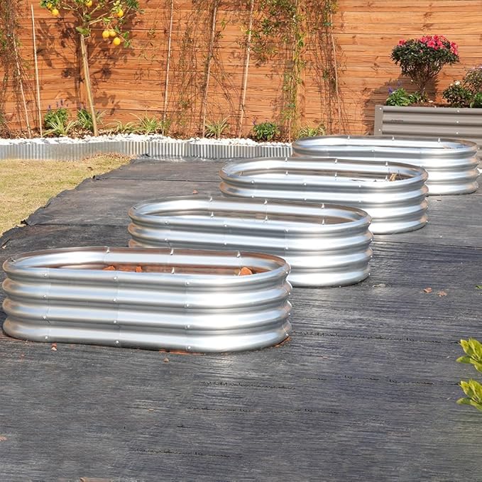 4x2x1 ft Galvanized Raised Garden Bed Outdoor, 4-Pack 12" Tall Metal Planter Boxes for Planting Vegetables, Flowers, Herbs, Tomato - Corrugated Rust-Resistant Elevated Garden Beds Kit, Silver