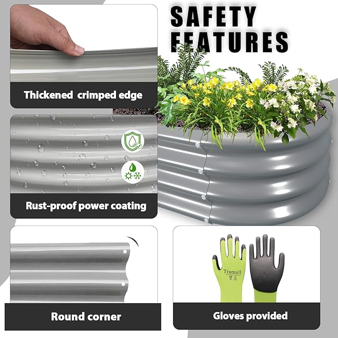 1 Pack 12x2x1FT Galvanized Raised Garden Bed Kit Oval Metal Ground Planter Box Outdoor Bottomless Planter Raised Beds for Vegetables Flowers Herbs Fruits, Gray
