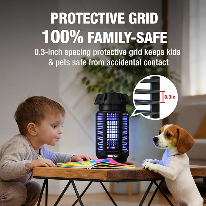BALDR Bug Zapper Outdoor Indoor, 20W Power & 4200V Instant Grid Mosquito Repellent, Coverage of 1/2 Acre Fly Trap for Patio, Backyard, Home