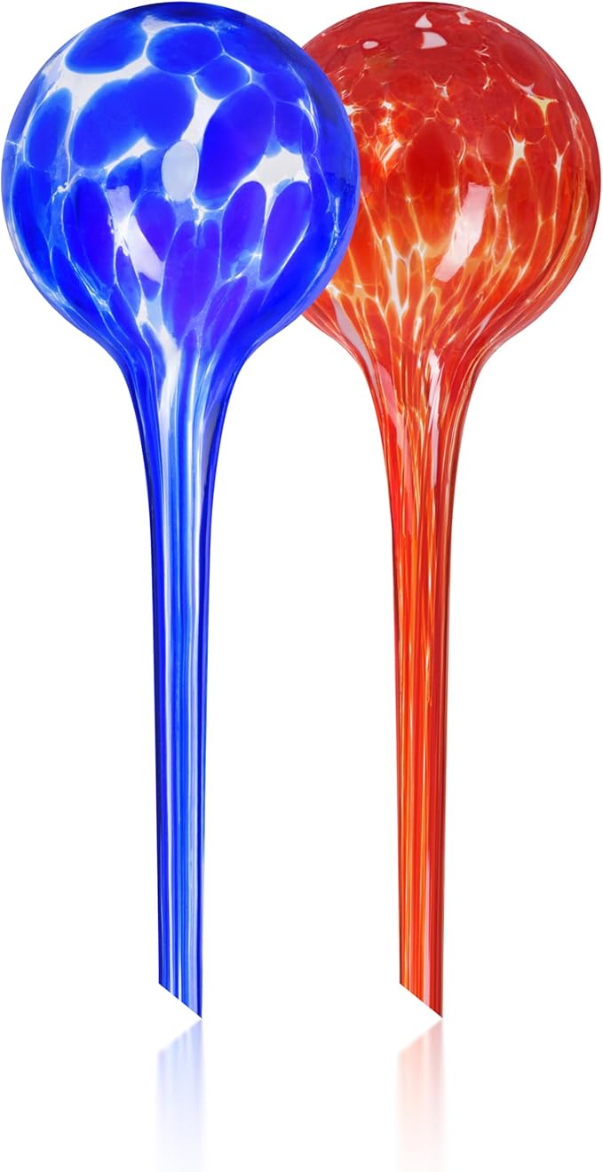 Mission Gallery Plant Watering Globes Set of 2 - Large Self Watering Globes for Indoor & Outdoor Plants - Multicolored, Automatic, Glass Watering Bulbs for Daily Use, Plant Watering Devices