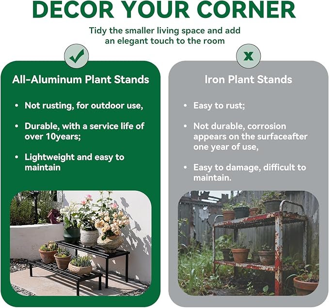 MultirackX Metal Plant Stand, Rust-proof Aluminum Display Rack, Plants Display Stands Decoration Racks for Living Room Garden Balcony Patio (Wood Color, 42.5Inch Tall Leg)