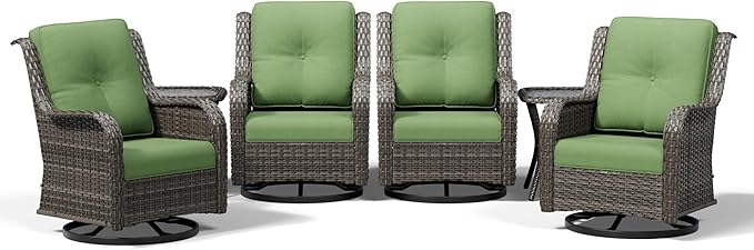 Joyside 6 Piece Wicker Patio Furniture Set, Outdoor Swivel Rocker Patio Chairs with High Back, Deep Seating, Wide Armrest, Thickened Cushions, Outdoor Furniture for Deck, Porch Use
