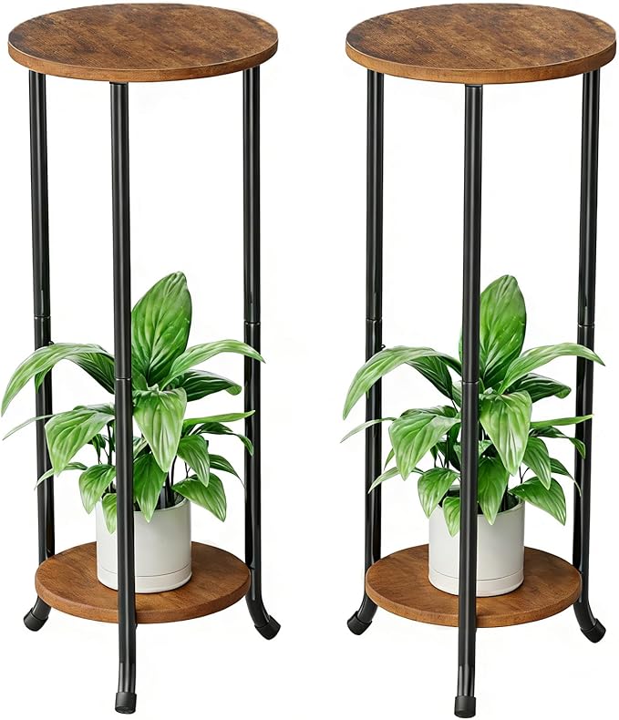 Simple Trending Plant Stand Indoor Outdoor, 29.4” Tall Flower Storage Plant Shelf Set of 2, Round Corner Display Rack for Balcony Garden Patio Living Room