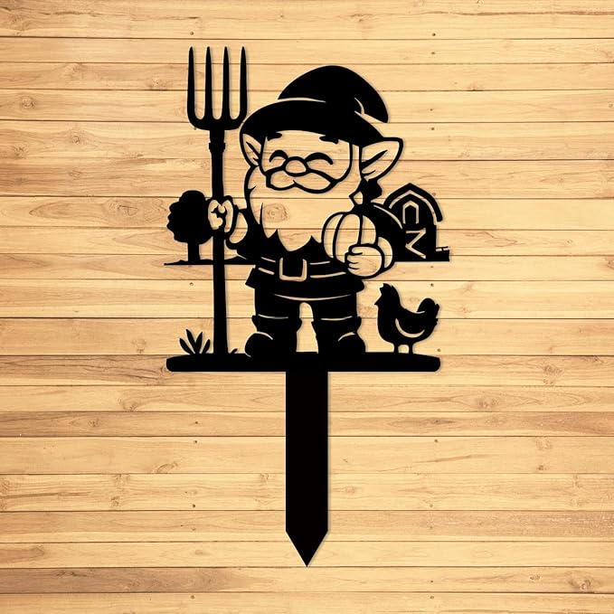 Magilab Personalized Iron Yard Stake - Christmas Cute Gnome Dwarves Decor, 8-Inch Black Metal Garden Sign for Outdoor (Style B)