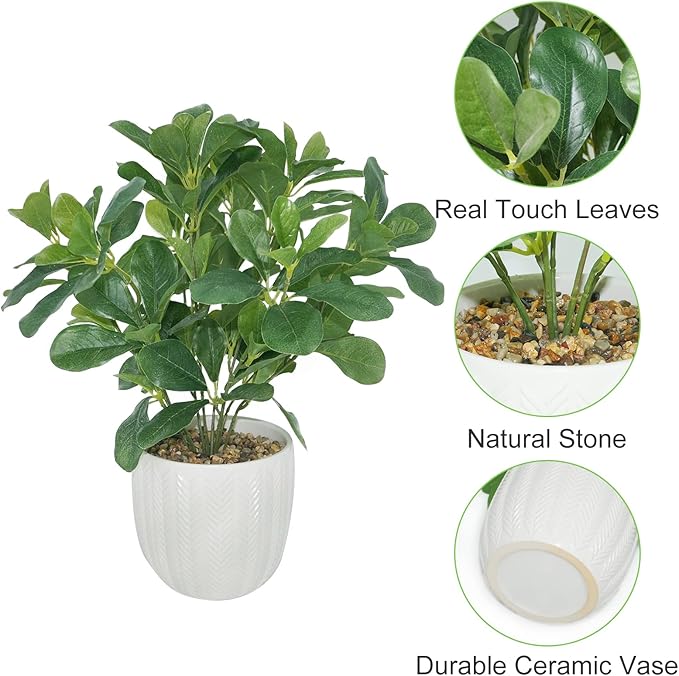 Hisow Artificial Potted Plant Leaves, 16.9" Artificial Shrubs Plants Arrangements Fake Eucalyptus Leaves with Vase Faux Greenery Leaves for Home Garden Table Centrepieces Garden Décor
