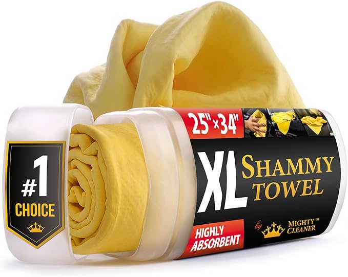 Premium XL Shammy Towel for Car - (34”x25”) - Super Absorbent Chamois Cloth - Spots and Scratch-Free - Reusable Car Drying Towels