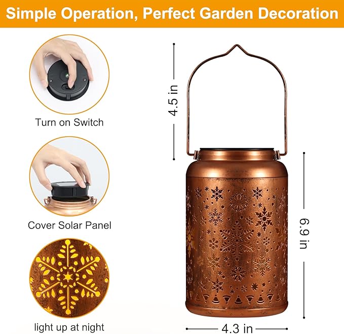 Solar Lanterns Outdoor, Waterproof Hanging Metal Solar Lanterns LED Decoration for Garden, Yard, Patio - Perfect Birthday Gifts for Women Mom Grandma(Snowflakes)