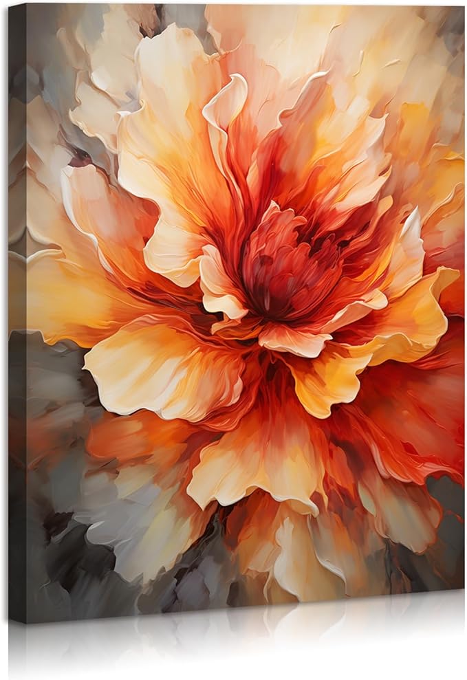 FUNHUA Red Flower Canvas Wall Art Decor Girls Wall Art Oil Art Print Cute Nursery Pictures Home Decor for Living Room Bedroom Canvas With Wood Frame 12x16 inches
