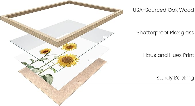 HAUS AND HUES Sunflower Posters - Set of 4, Floral Bedroom Decor, Sunflower Paintings for Wall, Yellow Kitchen Art (8x10, Beige Frame)