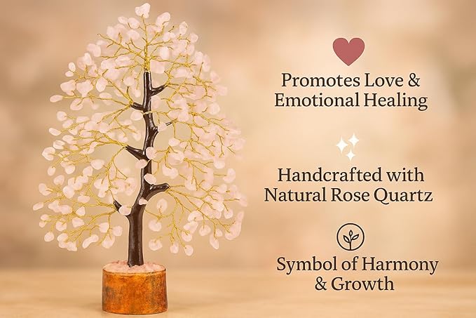 BOMBAY CRYSTALS EXPORT Rose Quartz Crystal Tree of Life – Handmade Healing Gemstone Money Tree for Positive Energy, Good Luck & Prosperity | Home & Office Decor | Gift for Women & Mom