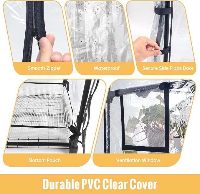 Mini Indoor Greenhouse with Grow Light, 2-Tier Plant Stand with PVC Tent, Ventilation Window, Bottom Pouch, 20W Full Spectrum Grow Light with Timer, for Seed Starting, 27" L x 19" W x 35" H