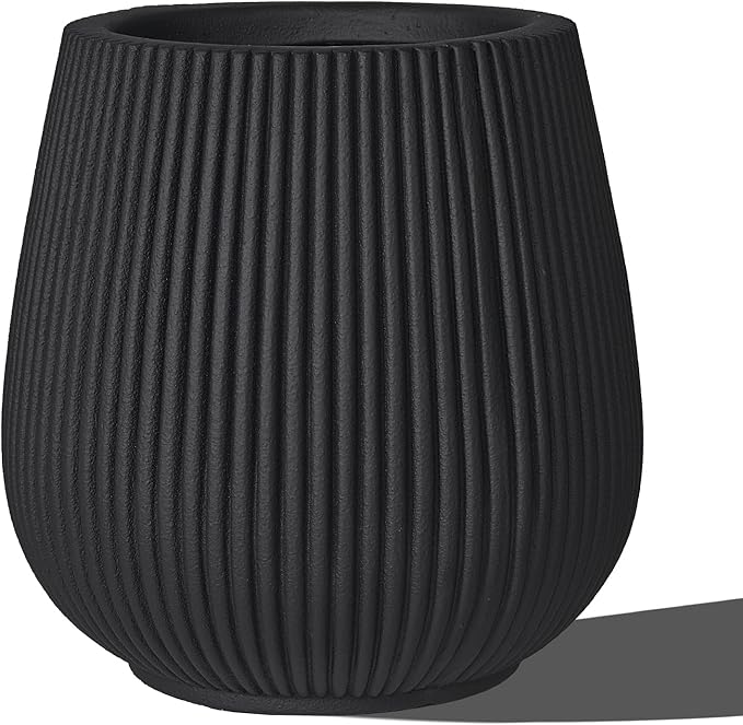 TerraDeco 16 Inch Handmade Concrete Outdoor Planter - Classic Striped Design | Fiberglass & Composite Material | Durable for Commercial & Home Decor