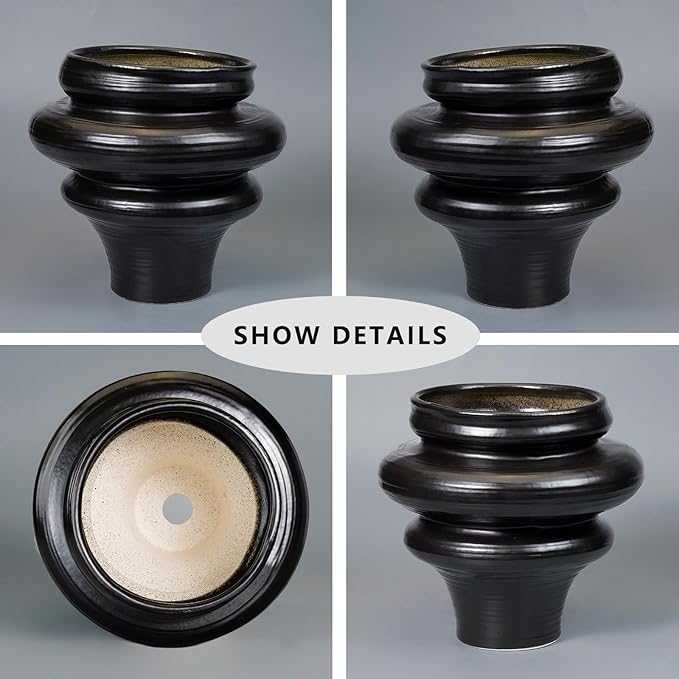 Teagas Ceramic Plant Pots 11 Inch - Bonsai Planters for Indoor Plants Outdoor Plants, Pot for Plant with Drainage Hole, Decorative Flower Pots for Home Decor, Gift for Men Women, Black