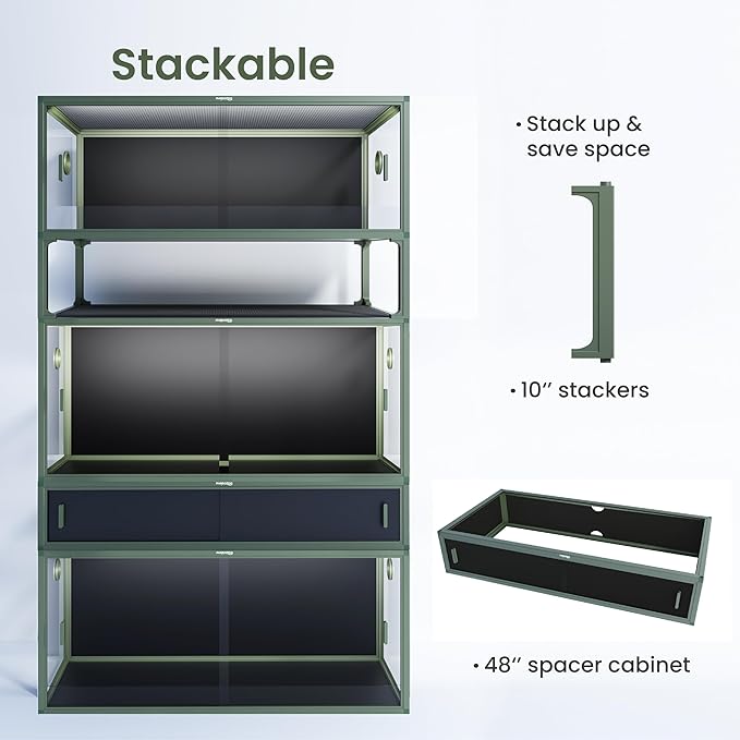 Phailozoo 85 Gallon Reptile Tank, Front Opening Snake Tank for Easy Maintenance, Reptile Enclosure with Top Screen Ventilation 48''x24''x18''