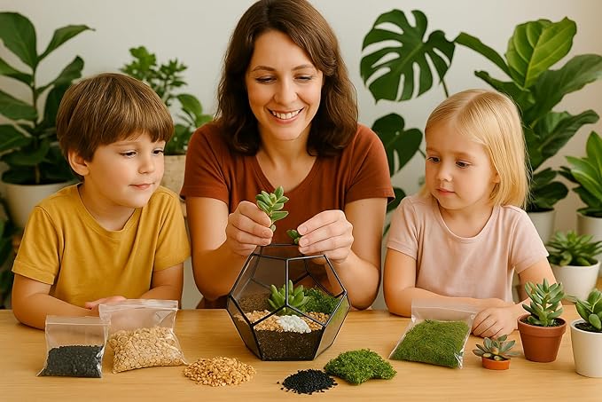 TerraGreen Creations Succulent Planter Kit - Terrarium Kit with Succulent Soil, Gravel, Pebble, Moss,