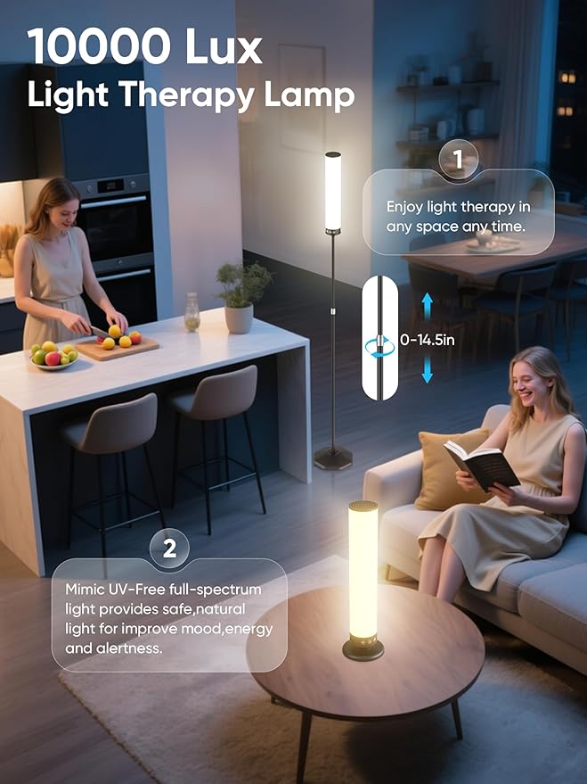 OYADISIIOP Light Therapy Lamp 10,000 Lux Happy Therapy Light with Remote, 2-in-1 Pedestal to Tabletop Lighting, Full Spectrum Daylight Lamp with Adjustable Color/Brightness/Timer, Memory Function, 24W