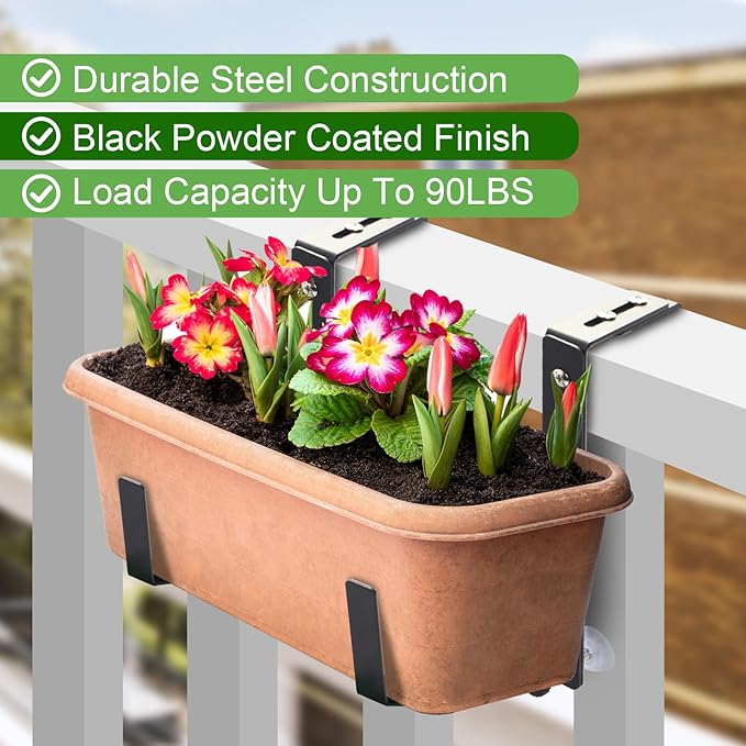 4 Pack Window Box Brackets Flower Planter Box Brackets for Railings Adjustable Deck Rail
