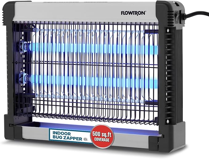 Flowtron Indoor Bug Zapper: 3000V Electric Insect Killer & Mosquito Trap - 500 Sq Ft Coverage - 16W Dual UV Light Fly Zapper for Kitchen, Bedroom, RV & Restaurant - Safe Gnat & Moth Killer