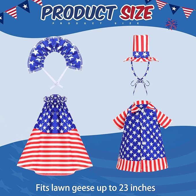 2 Set 4th of July Goose Outfit Lawn Porch Goose Clothes Plastic Goose Lawn Goose Clothing Independence Day Goose Outfit for Patriotic Outdoor Patio Yard Lawn Art Decoration(Classic)