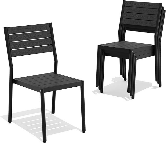 Pellebant Stackable Outdoor Dining Chairs Set of 4, Aluminum Patio Chairs with Armless, All-Weather for Garden, Lawn, Deck, Porch and Yard, Black