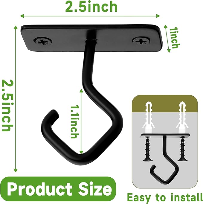 Lifyzoon Ceiling Hooks for Hanging Plants - 4 Pack 2.5-Inch Iron Plant Bracket for Wall Mount, Black Metal Plant Hangers Outdoor Indoor Hooks for Light, Lanterns, Wind Chimes