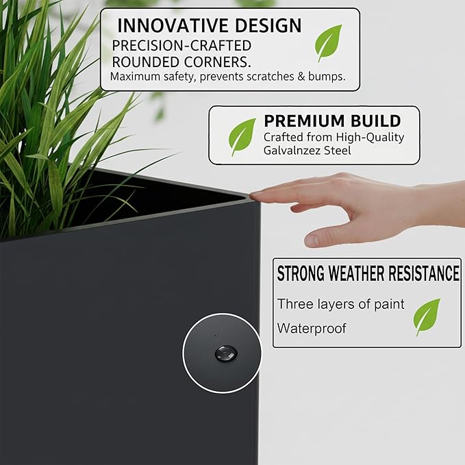Vrtizalv Metal Rectangular Planter Box, 36” x 12” x 26” Heavy Duty Tall Rounded Corner Spliced Design Planter for Porch, Garden, Patio, Yard Outdoor Plants