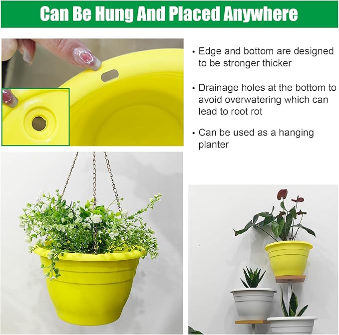 RooTrimmer Plant Pots Set of 5 for Indoor & Outdoor Plants,10 Inch Lightweight Plastic Planters with Drainage Holes,Flower Pots for Healthy Root Growth(Yellow)