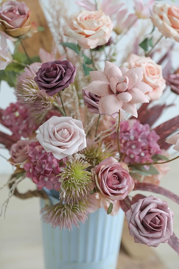 YYHUAWU Artificial Flowers Combo Box Set Gradient Color Flower Leaf with Stems for DIY Wedding Bouquets Centerpieces Baby Shower Party Home Decorations