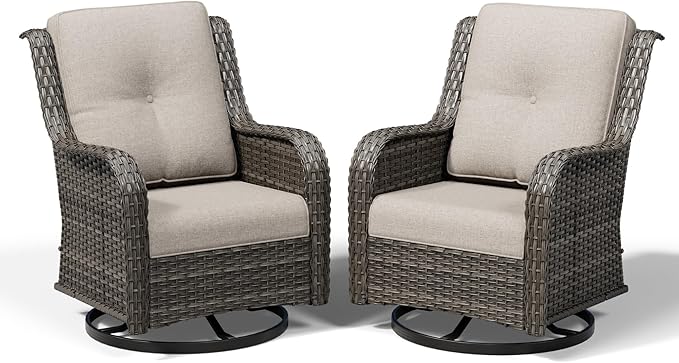 Joyside Swivel Patio Chairs Set of 2, Wicker Patio Furniture with High Back, Deep Seating, Wide Armrest, Thickened Cushions, Outdoor Rattan Furniture for Deck, Porch Use