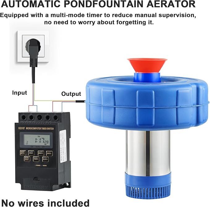 Stainless Steel Pond Fountain Aerator with Timer, 15000 GPH 750W Fully Automatic Pond Pump with 100 ft Power Cord and Two 30 ft Tie-Down Ropes, Pond Aerator for Outdoor Ponds and Lakes