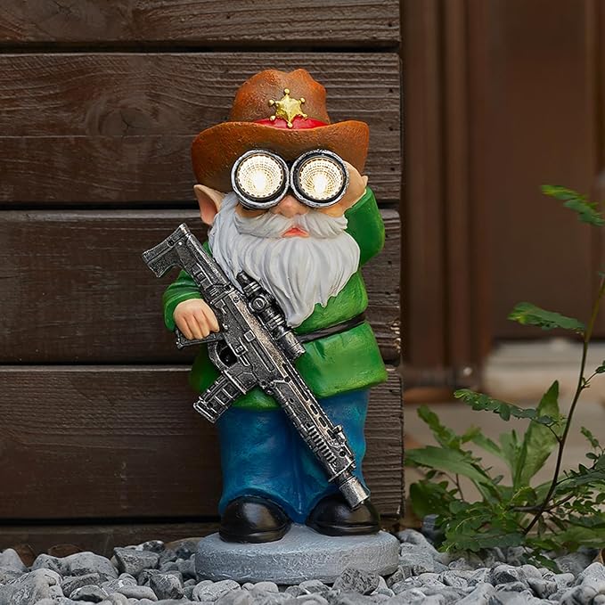 Funny Garden Gnomes Statue Outdoor Decor, Solar Telescope Gnome Decorations for Yard, Lawn, Patio, Porch, Christmas Birthday Housewaming Gifts for Dad, Men, Husband, 10.6 Inch, Resin