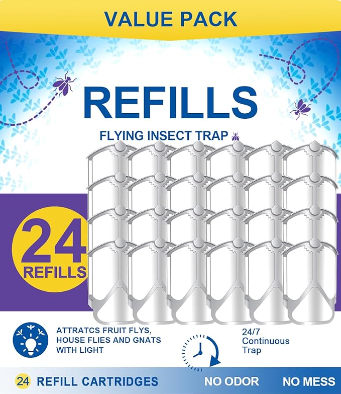 24 Pack Refill Cartridge Kit Compatible with Plug-in Light M364 and Max, Flying Insect Refills Replacement 100% Fit Insects Replacement Kit for Indoor Light Trap